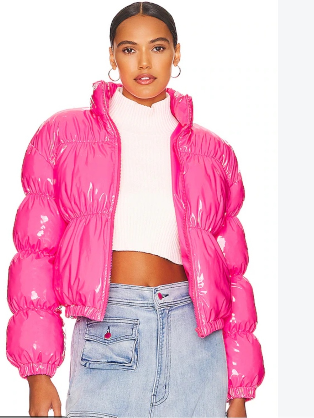 Revolve Steve Madden Eden Pink Glo Puffer Jacket - Women’s Sz-M Cropped | Neon